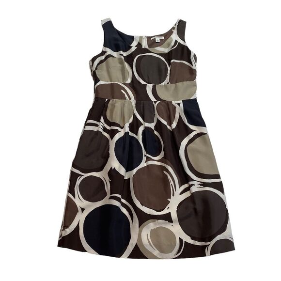 Banana Republic Silk Sleeveless Sheath Dress Brown Geometric Print Sz 8 - Picture 2 of 15